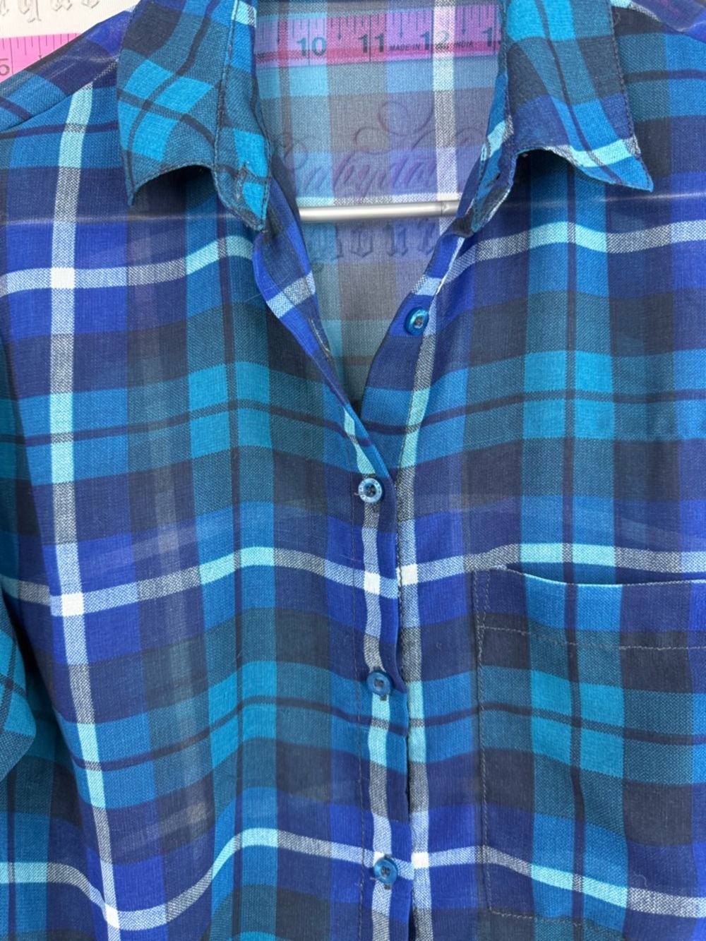 Garage shirt Plaid Button-Down Shirt Blue and Teal mixtures, long sleeve, casual - Picture 7 of 10